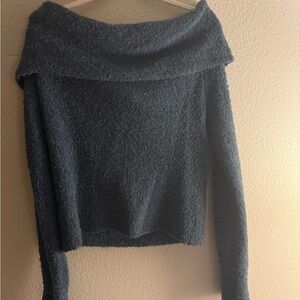 silence + noise Navy Off-Shoulder Plush Knit Sweater